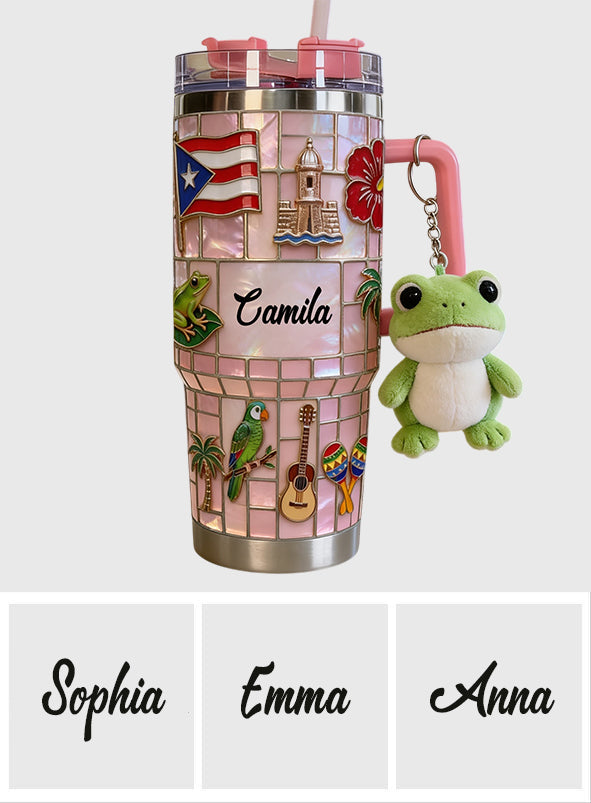Proud Puerto Rican - Personalized Expats Tumbler With Plush Charm