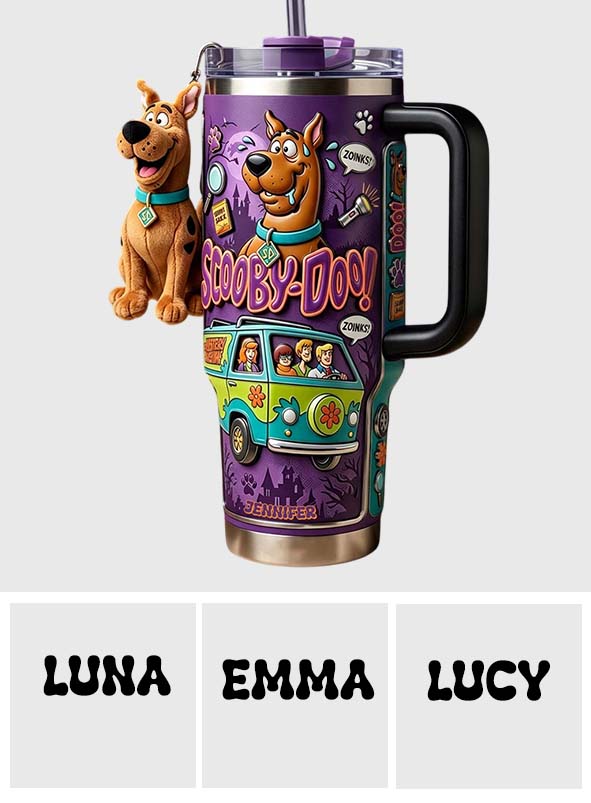Get In Losers We're Solving Mysteries - Personalized Detective Dog Tumbler With Plush Charm