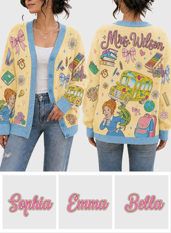 Magic School Bus, Teacher Back To School Gift - Personalized Teacher Cardigan Sweater