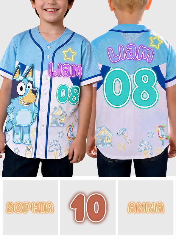 Cute Blue Dog - Personalized Blue Dog Baseball Jersey