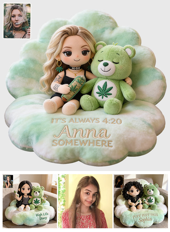 The Bear Who Doesn't Care - Personalized Weed Premium Faux Fur Pillow