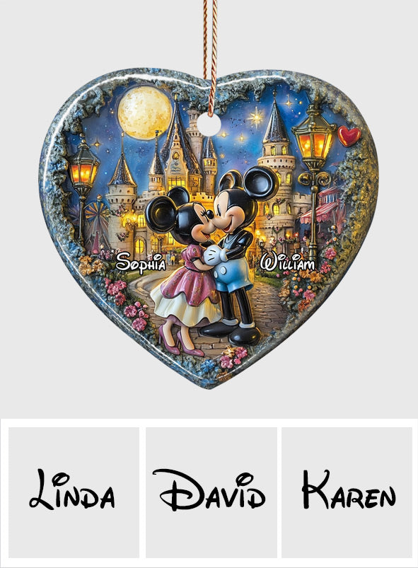 Kissing Under The Moon - Personalized Mouse Ceramic Heart Ornament