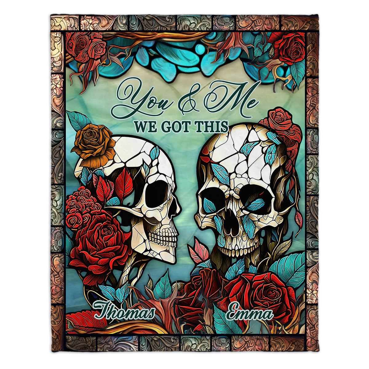 Skull Couple - Skull gift for husband, wife, boyfriend, girlfriend - Personalized Blanket