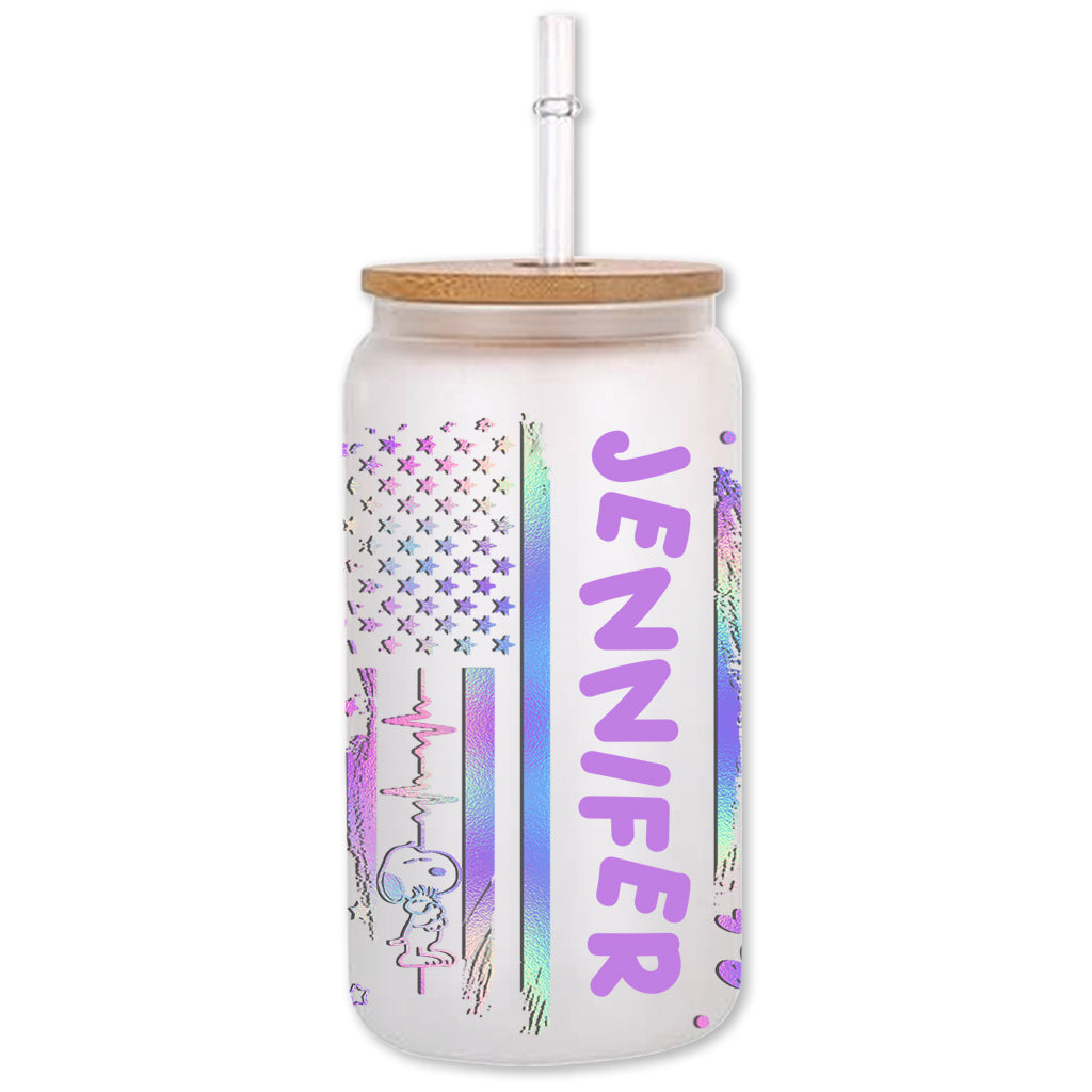 White Dog Stars And Stripes - Personalized Can Glass