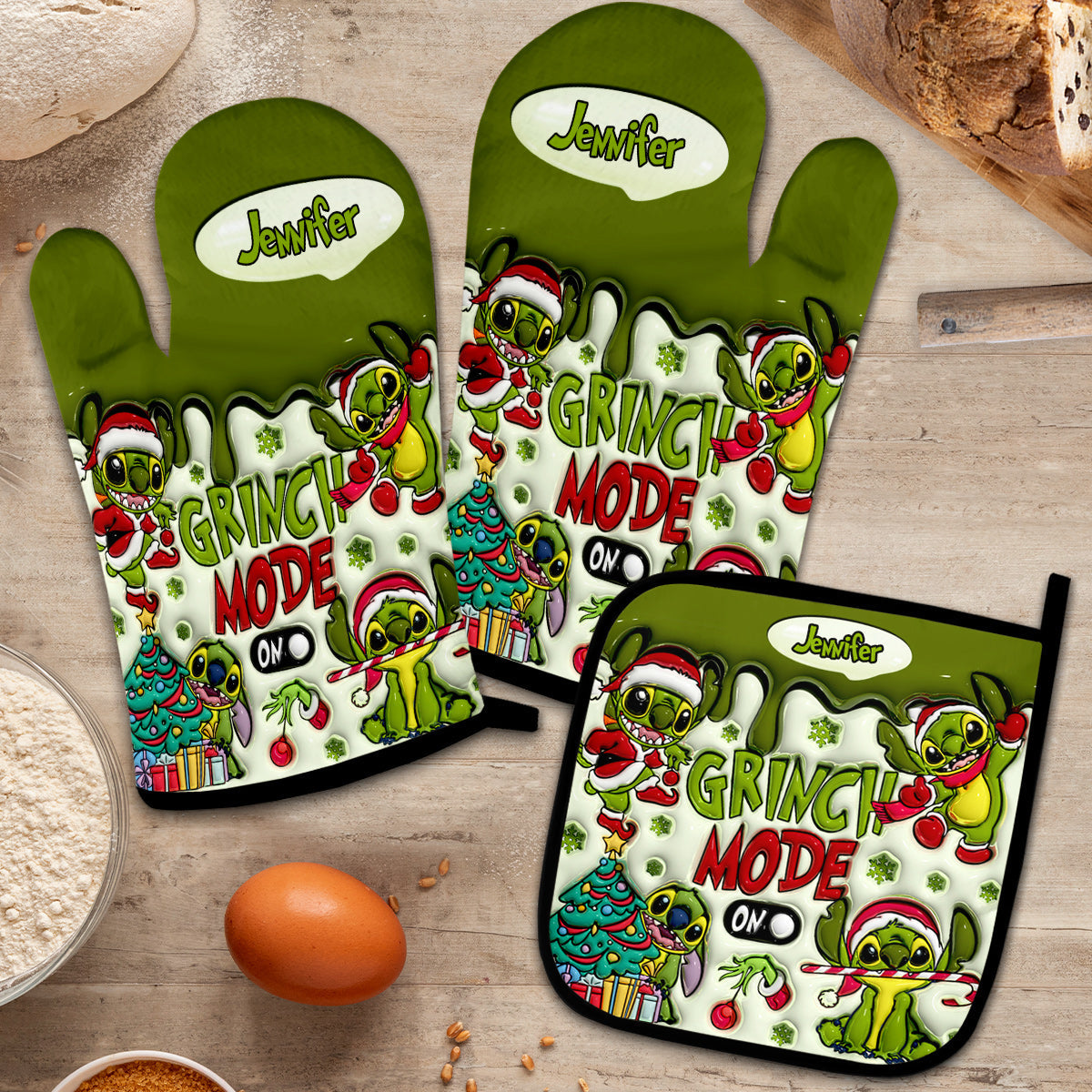 Any Name - Personalized Ohana Oven Mitts & Pot Holder Set