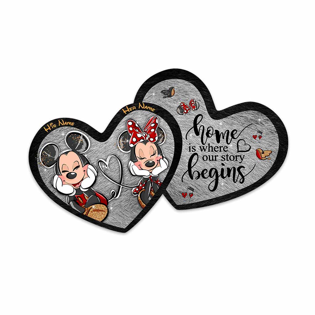Home Is Where Our Story Begins - Personalized Couple Mouse Shaped Doormat
