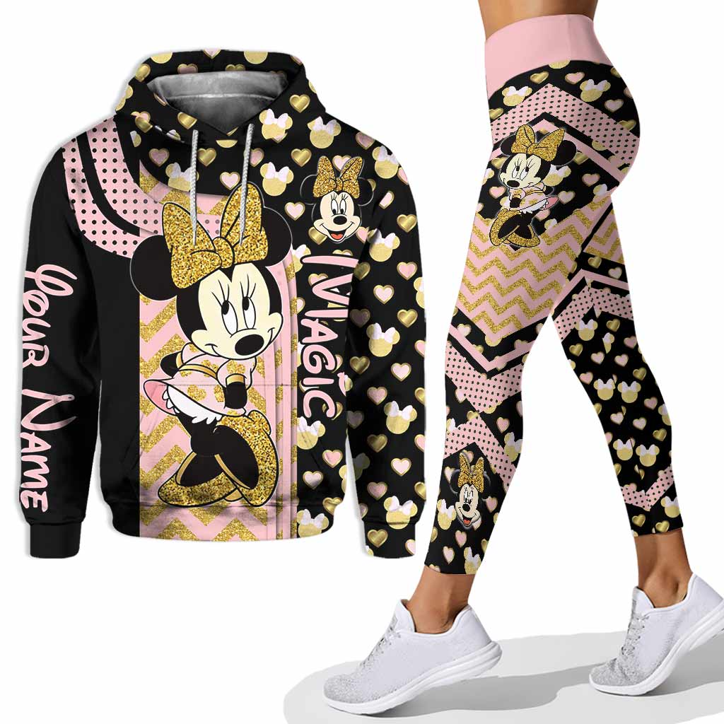 Gold Pink Mouse Ears - Personalized Hoodie And Leggings