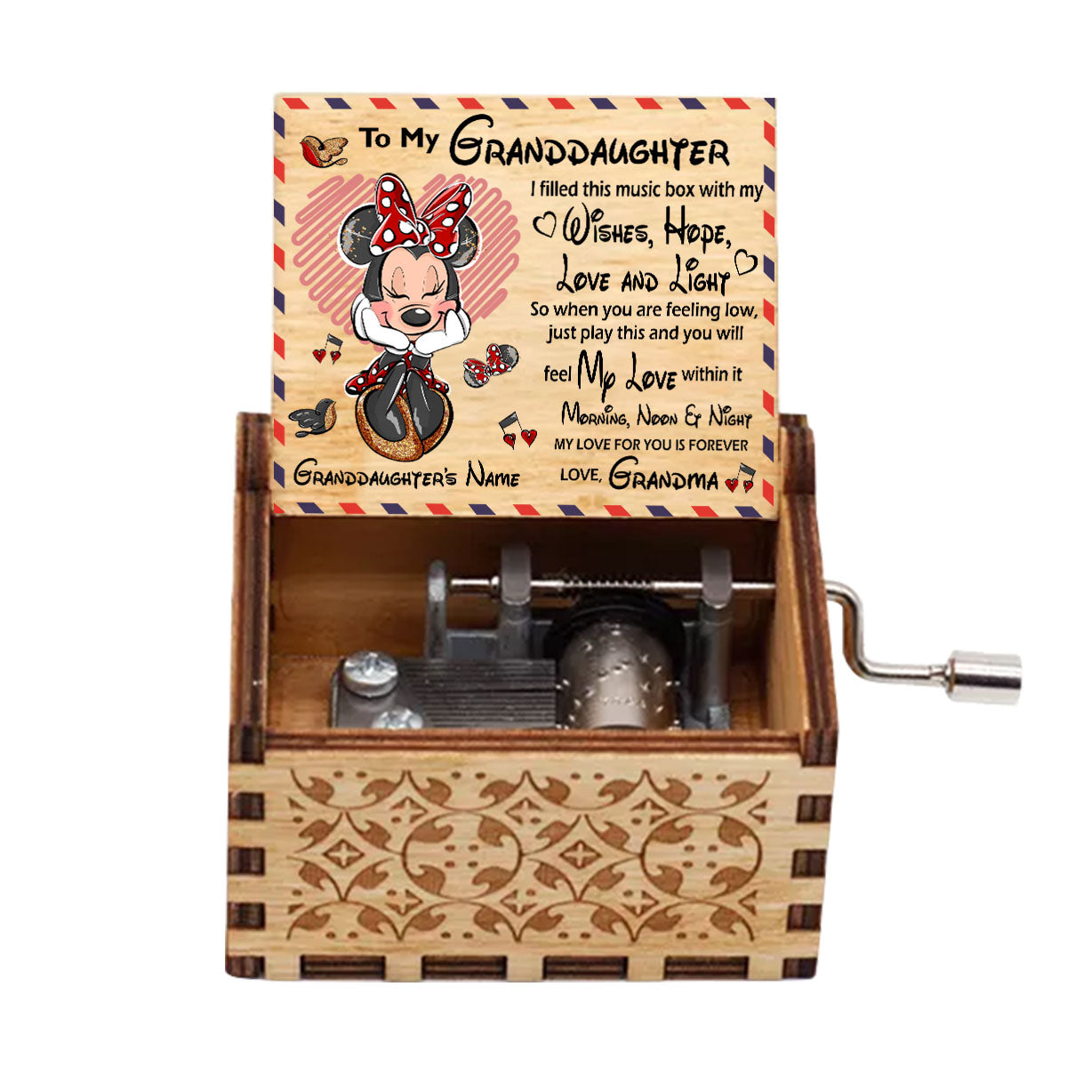 To My Granddaughter - Personalized Mother's Day Mouse Hand Crank Music Box