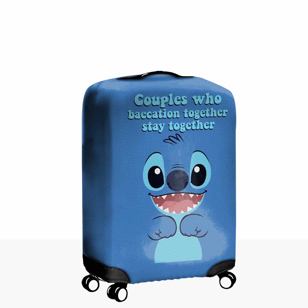 Baecation Ohana - Personalized Couple Travelling Luggage Cover With Leather Pattern Print