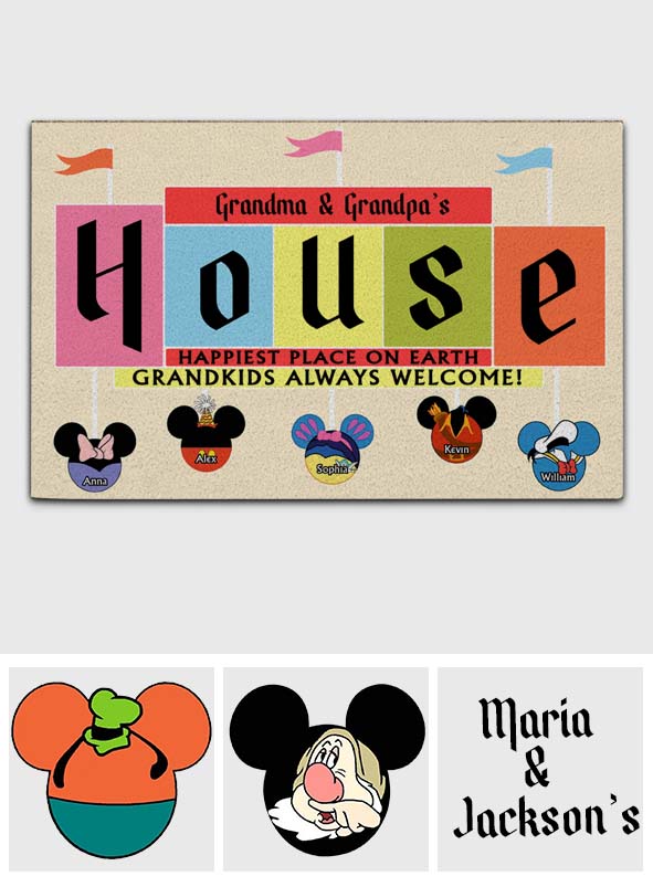 Happiest Place On Earth Grandkids Always Welcome - Personalized Mouse Doormat