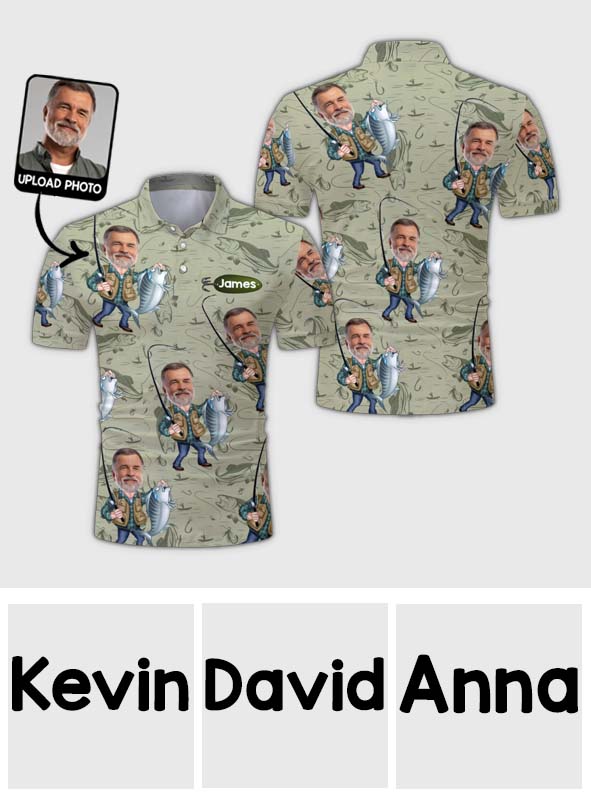Funny Caricature Face - Personalized Fishing Polo Shirt