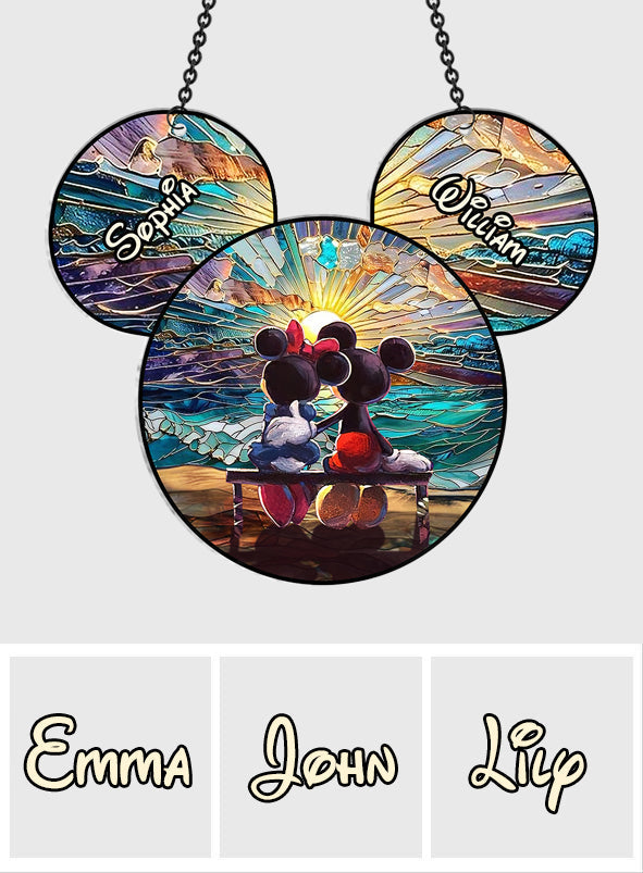 Happy Couple Enjoying Romantic Beach - Personalized Mouse Window Hanging Suncatcher Ornament