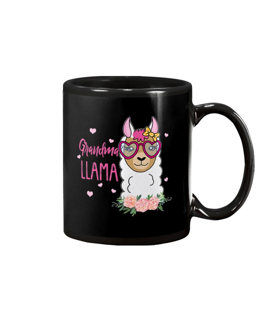 Funny Grandma Llama Boho Flowers Pink Heart - Grandma Mug 0921