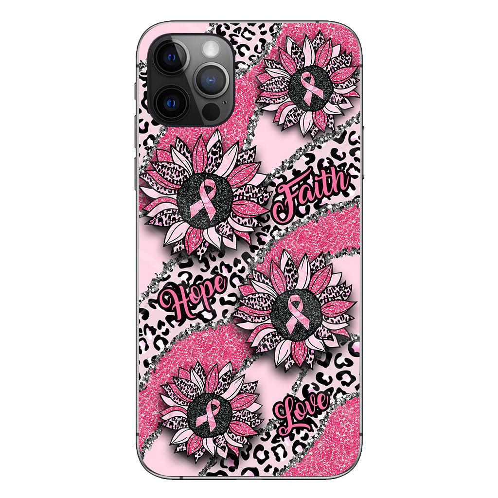 Faith Hope Love Wavy Pink Ribbon Leopard Sunflower Breast Cancer Awareness Phone Case