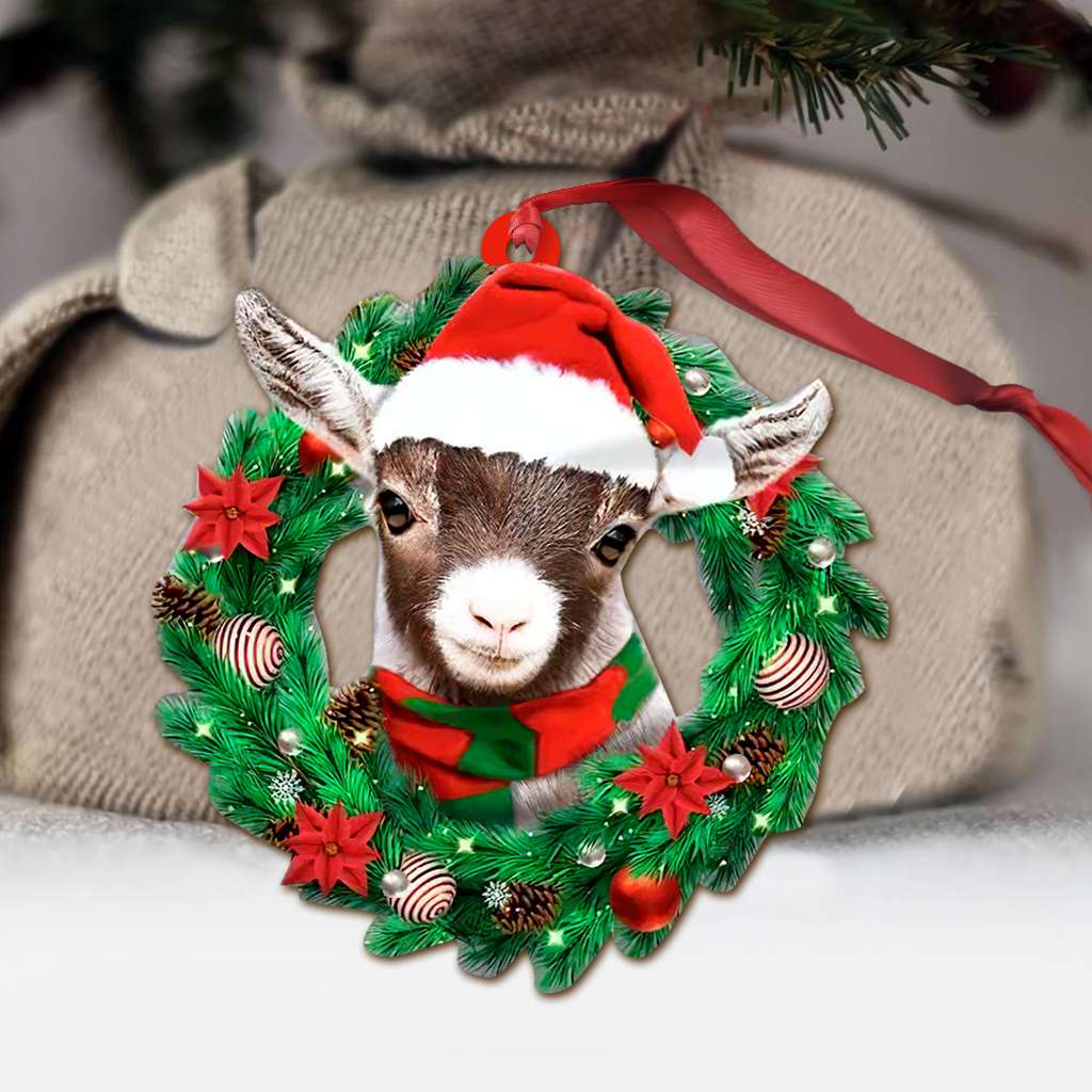 Adorable Goat Wreath Christmas Shape - Goat Ornament (Printed On Both Sides) 1122