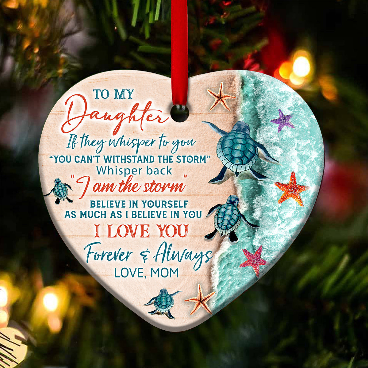 Turtle To My Daughter Forever Turtle - Heart Aluminium Ornament (Printed On Both Sides) 1122