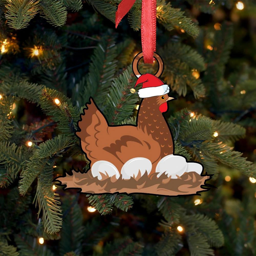 Brown Chicken Hen With Eggs Farmer - Chicken Ornament (Printed On Both Sides) 1122