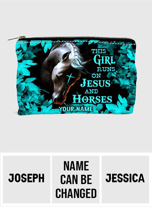 This Girl Runs On Jesus And Horse - Personalized Horse Pouch