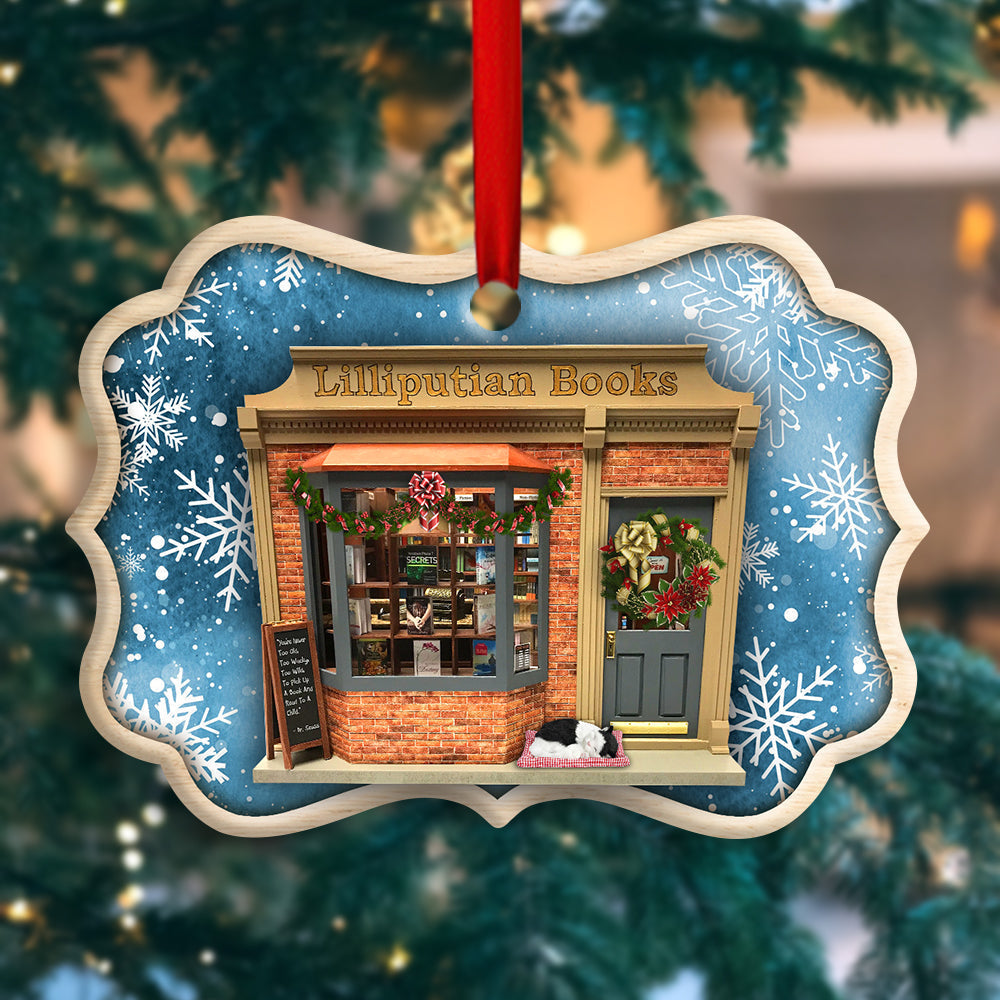 Bookstore Christmas Book And Snowflakes - Book Ornament (Printed On Both Sides) 1122