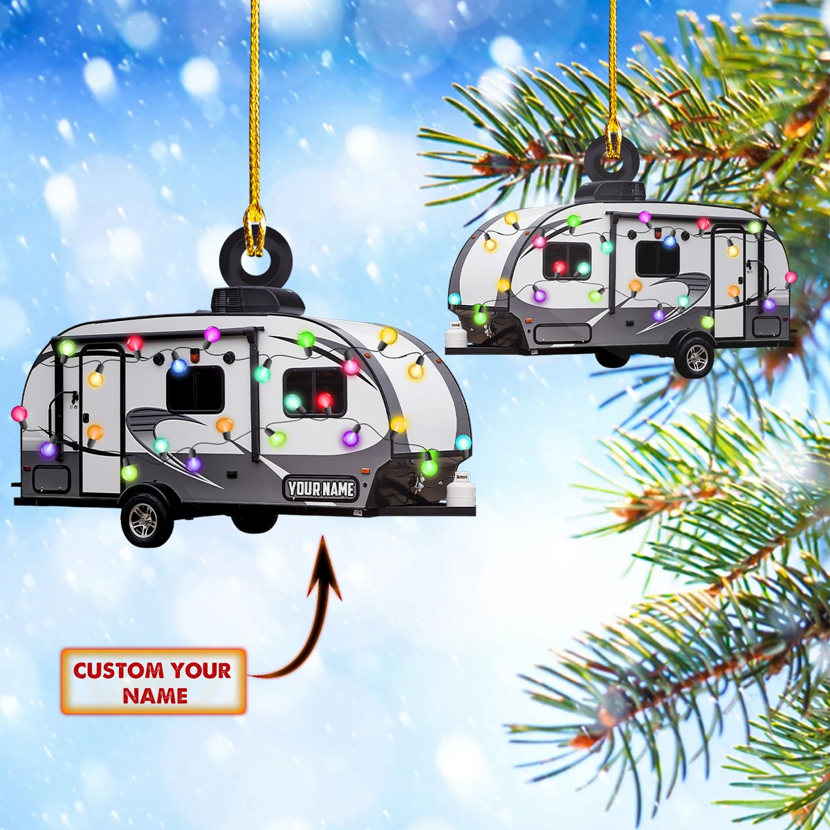 Camping Car Christmas Light - Personalized Camping Ornament (Printed On Both Sides) 1022