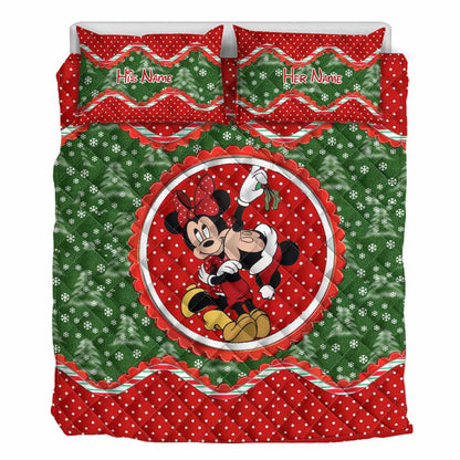Mouse Ears Couple - Personalized Christmas Quilt Set