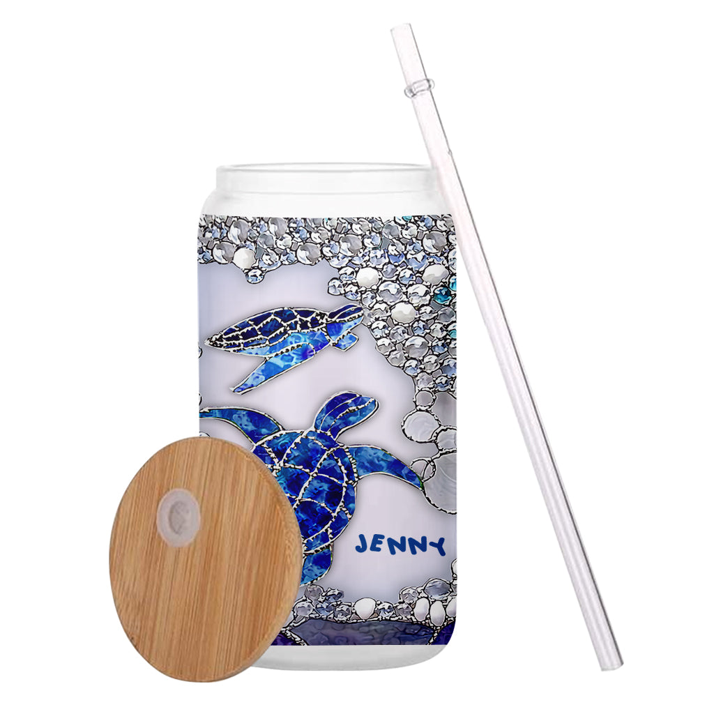 Salty Lil Beach - Personalized Turtle Can Glass