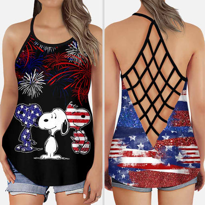 The White Dog July - Independence Day Cross Tank Top and Leggings