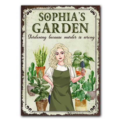 Gardening Because Murder Is Wrong - Personalized Gardening Rectangle Metal Sign