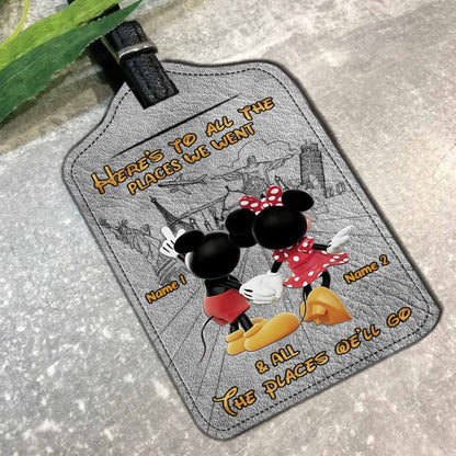 Here's To All The Places We Went - Personalized Mouse Leather Luggage Tag