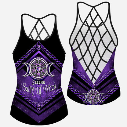 Salty Lil' Witch Purple Triple Moon - Personalized Witch Cross Tank Top