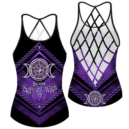Salty Lil' Witch Purple Triple Moon - Personalized Witch Cross Tank Top