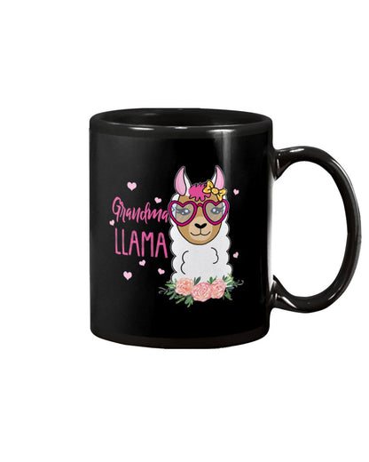 Funny Grandma Llama Boho Flowers Pink Heart - Grandma Mug 0921
