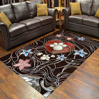 Paw Heart Stained Glass Pattern Print Dog Rug 0622