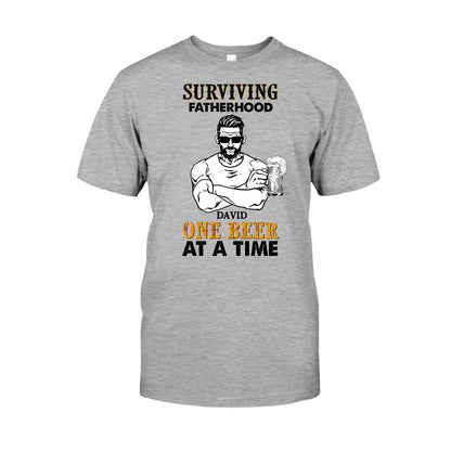 Surviving Fatherhood One Beer At A Time - Personalized Father's Day T-shirt and Hoodie