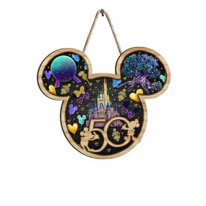 50 Years Of Magic - Mouse Wood Sign With 3D Pattern Print