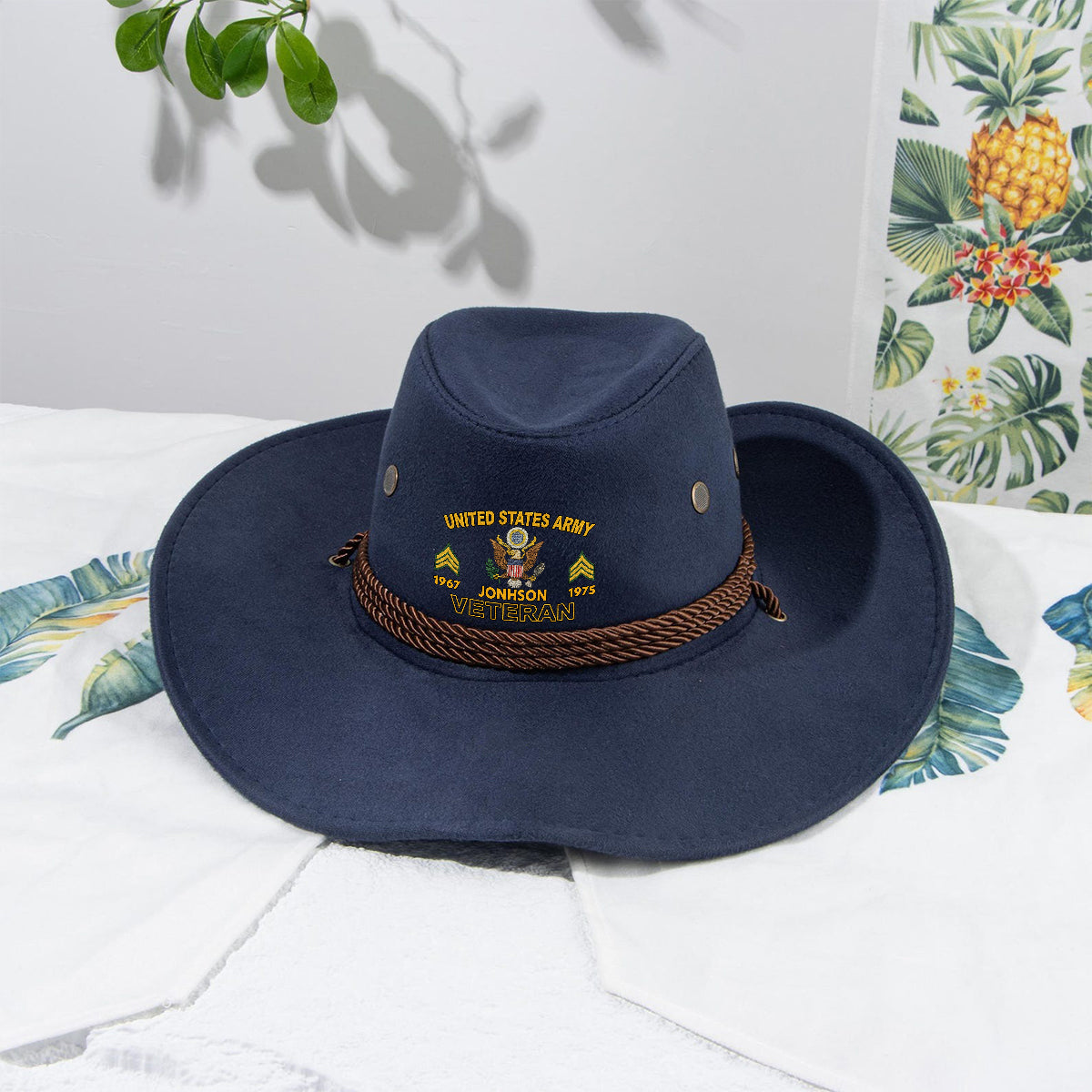 Strong Veteran - Personalized Veteran Wide Brim Cowboy Hat