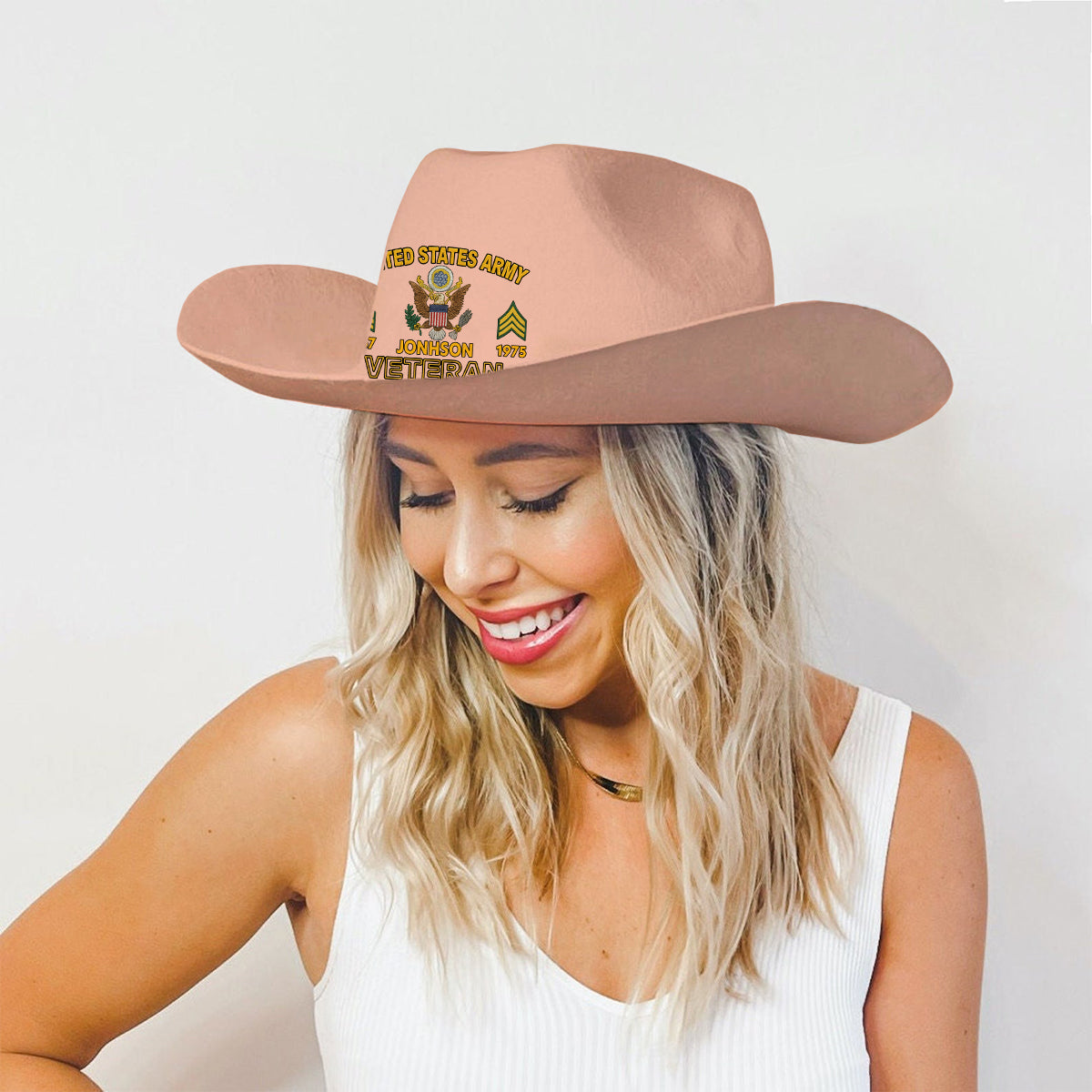 Strong Veteran - Personalized Veteran Wide Brim Cowboy Hat
