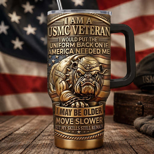 Semper Fidelis Bulldog - Personalized Veteran Tumbler With Handle