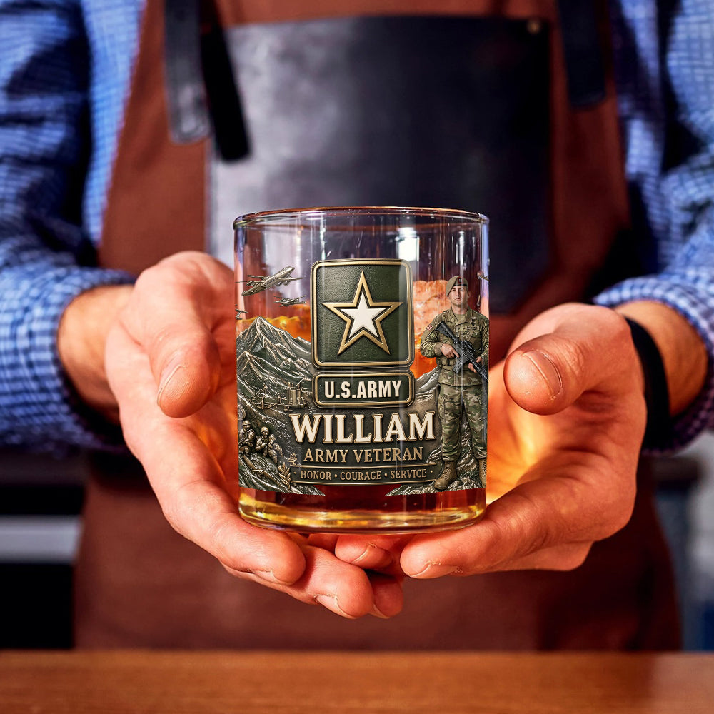 Honor Courage Service Military Veteran - Personalized Veteran Whiskey Glass
