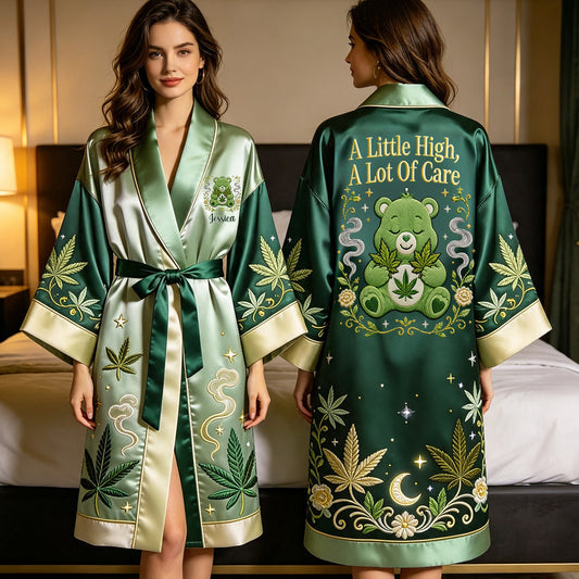 A Lot Of Care - Personalized Weed Satin Robe
