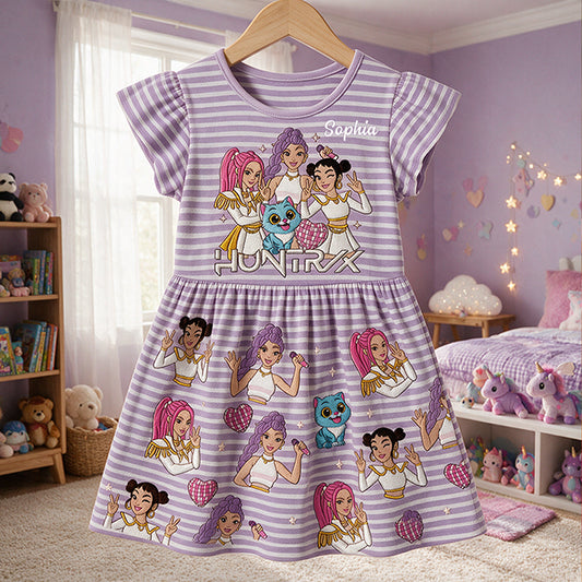 Demon Hunter Fan - Personalized Kid Ruffle Sleeve Dress