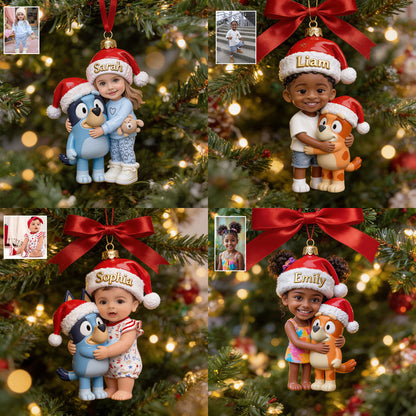 Merry Christmas - Personalized Blue Dog Premium 3D Ornament