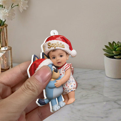 Merry Christmas - Personalized Blue Dog Premium 3D Ornament