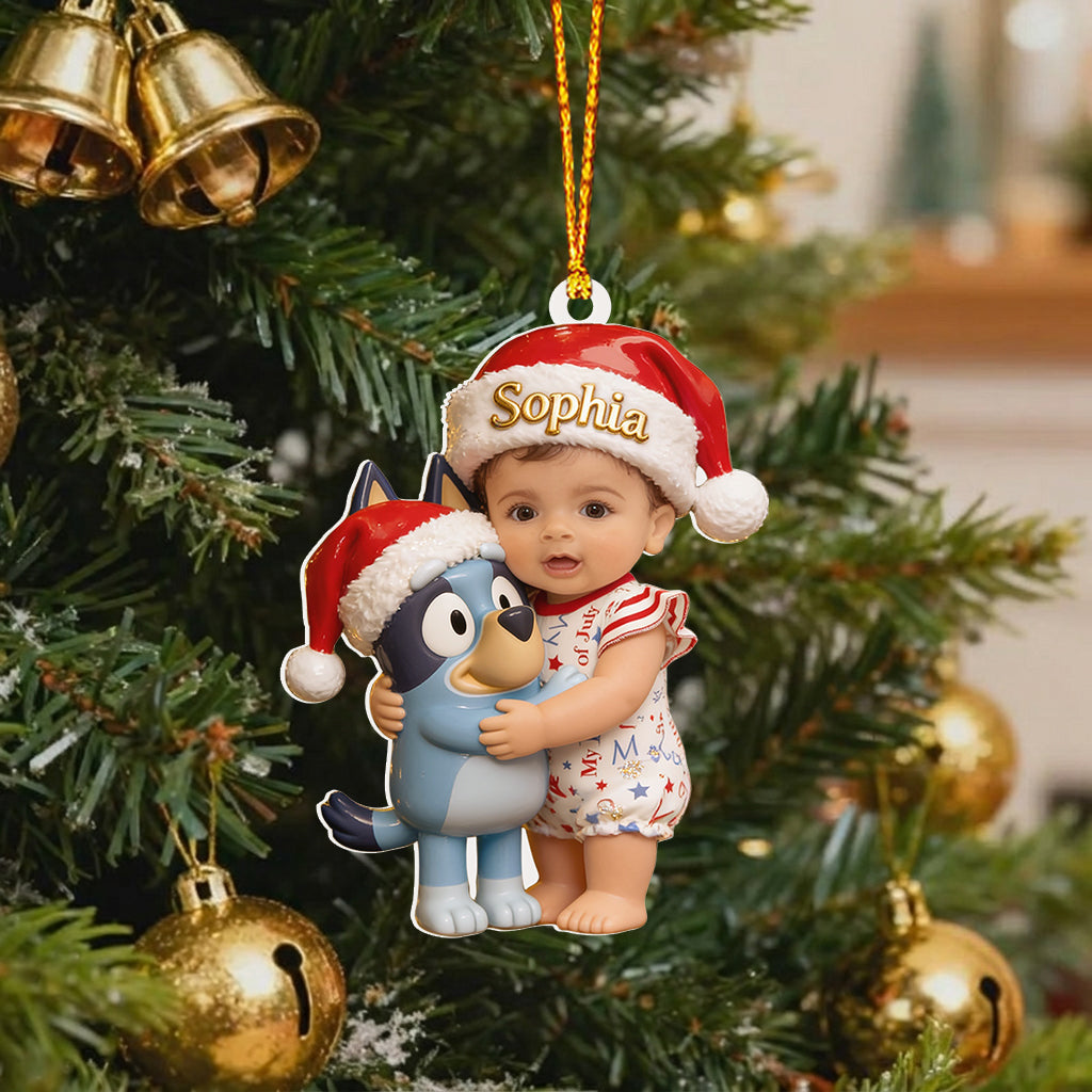 Merry Christmas - Personalized Blue Dog Premium 3D Ornament