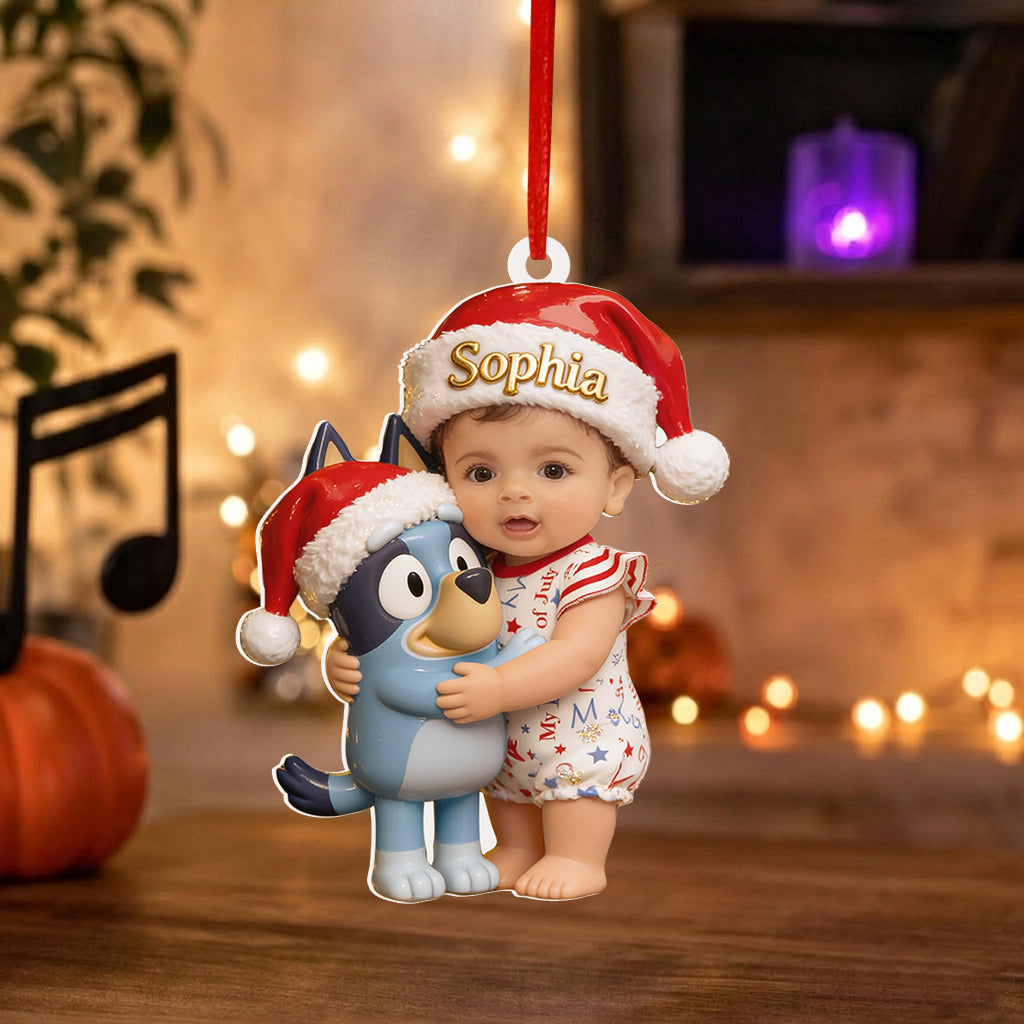Merry Christmas - Personalized Blue Dog Premium 3D Ornament