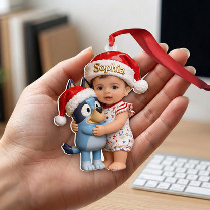 Merry Christmas - Personalized Blue Dog Premium 3D Ornament