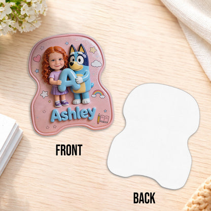 Custom Photo, Alphabet, Any Character - Personalized Blue Dog Changeable Leather Patch Backpack