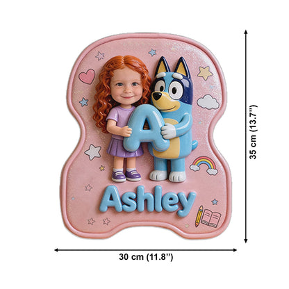 Custom Photo, Alphabet, Any Character - Personalized Blue Dog Changeable Leather Patch Backpack