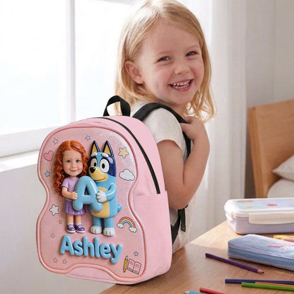 Custom Photo, Alphabet, Any Character - Personalized Blue Dog Changeable Leather Patch Backpack