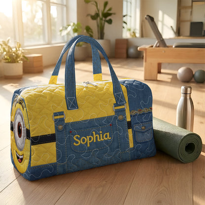 Cute Yellow Monster - Personalized Quilted Duffle Bag